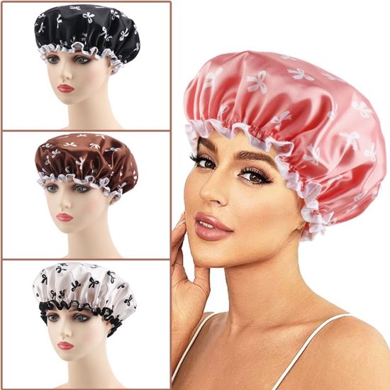 Double Layer Waterproof Shower Cap for Women & Girls – Reusable, Stretchy & Comfortable with Print (Gold) - Image 4