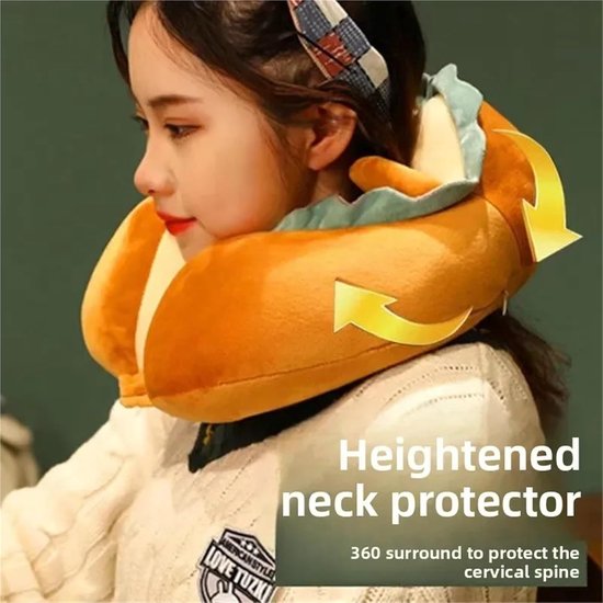 U-Shaped Neck Pillow Made of Soft Plush - Cute Bread Design - Breathable & Comfortable Travel Pillow for Neck Support - Image 3