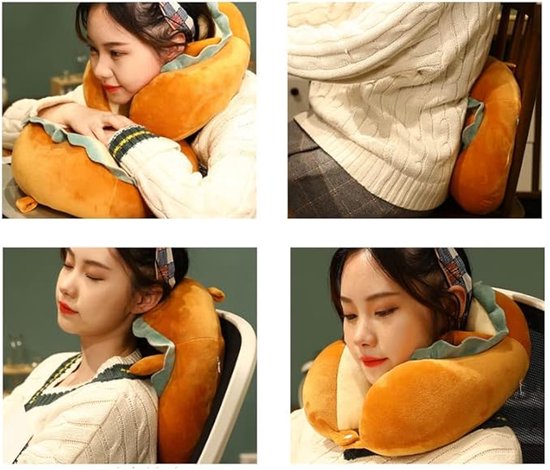 U-Shaped Neck Pillow Made of Soft Plush - Cute Bread Design - Breathable & Comfortable Travel Pillow for Neck Support - Image 4