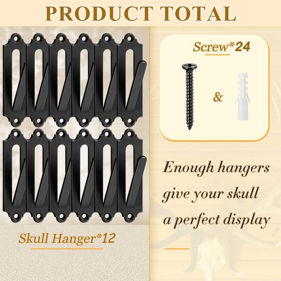 12-Piece Skull Wall Hook Set - Black Steel Hook for Decoration - Includes Mounting Kit - Image 2