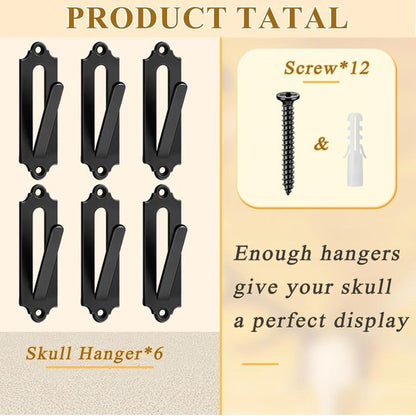 6-Piece Skull Wall Hook Set - Black Steel Hook for Decoration - Includes Mounting Kit - Image 2
