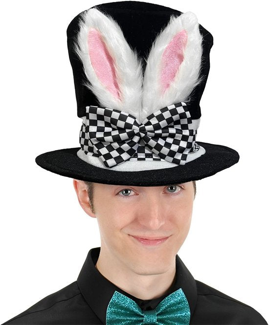 Easter Bunny Top Hat – White Rabbit & Black Plush Hat – Costume accessory for Easter, Halloween and theme parties - Image 2