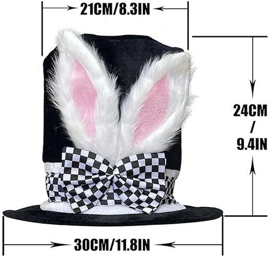 Easter Bunny Top Hat – White Rabbit & Black Plush Hat – Costume accessory for Easter, Halloween and theme parties - Image 4