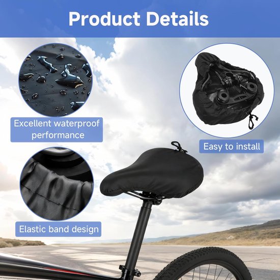 2-Piece Waterproof Bicycle Saddle Cover Set - Black - Rain Cover for Bicycle Saddle - Sun and Dust Resistant - With Drawstring - Unisex - Suitable for MTB, Road Bike & E-Bike - Image 2