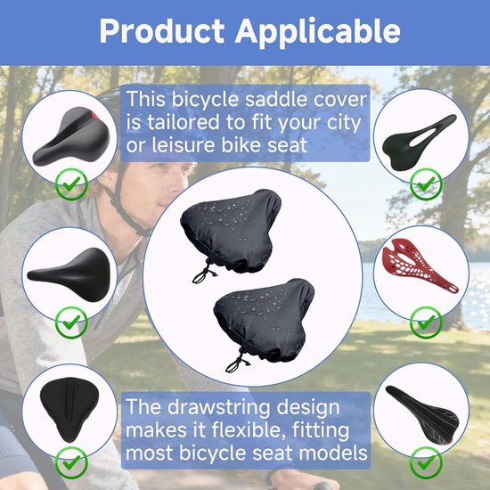 2-Piece Waterproof Bicycle Saddle Cover Set - Black - Rain Cover for Bicycle Saddle - Sun and Dust Resistant - With Drawstring - Unisex - Suitable for MTB, Road Bike & E-Bike - Image 4