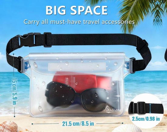 Waterproof Waist Pack with Triple Zipper & Touchscreen Phone Case – 2-Piece Set – Ideal for Beach, Cruise, Swimming, Kayaking and Outdoor Activities（White） - Image 3