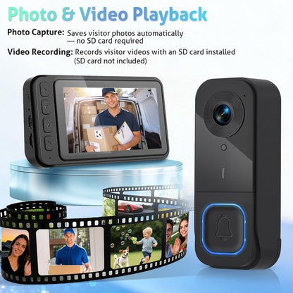 Wireless Doorbell with Camera - 1080P Image & 4.5 Inch Screen - No WiFi Required - Range Up to 120m - Night Vision - Image 2
