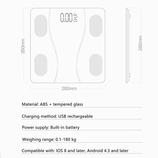 Smart Scale with Body Analysis - Measures BMI, Fat & Muscle Mass - USB Rechargeable - Up to 180 kg - Black - Image 3