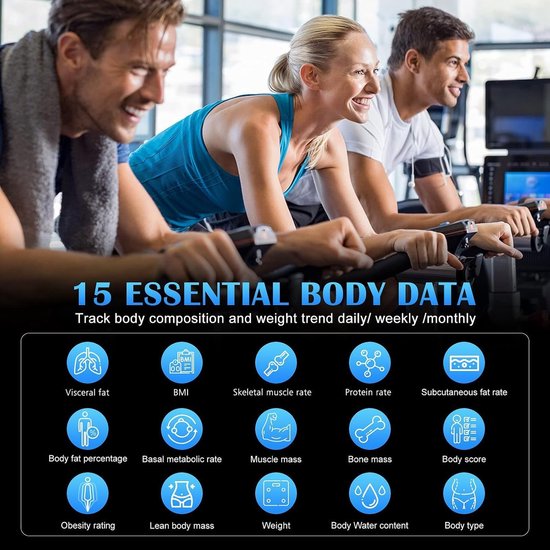 Smart Scale with Body Analysis - Measures BMI, Fat & Muscle Mass - USB Rechargeable - Up to 180 kg - Black - Image 4