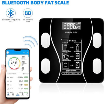 Smart Scale with Body Analysis - Measures BMI, Fat & Muscle Mass - USB Rechargeable - Up to 180 kg - Black - Image 5