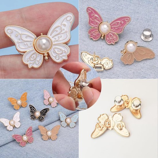Waistband Tighteners - 8 Sets - Removable Butterfly Clips Jeans Buttons for Loose Jeans - Adjustable Waistband Buckles - No Sewing and No Tools Required - Decorative Butterfly Waistband Buckles | Jeans Buttons Pins - Image 3