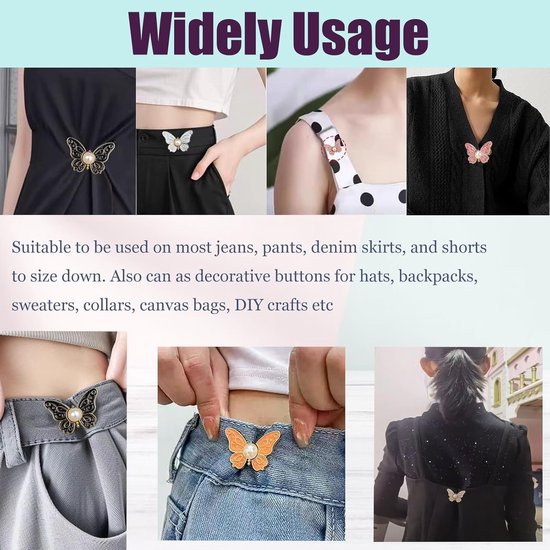 Waistband Tighteners - 8 Sets - Removable Butterfly Clips Jeans Buttons for Loose Jeans - Adjustable Waistband Buckles - No Sewing and No Tools Required - Decorative Butterfly Waistband Buckles | Jeans Buttons Pins - Image 5