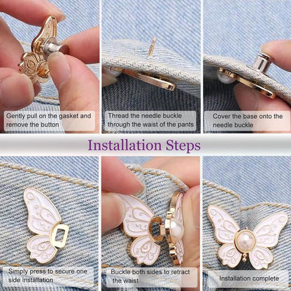 Waistband Tighteners - 8 Sets - Removable Butterfly Clips Jeans Buttons for Loose Jeans - Adjustable Waistband Buckles - No Sewing and No Tools Required - Decorative Butterfly Waistband Buckles | Jeans Buttons Pins - Image 6