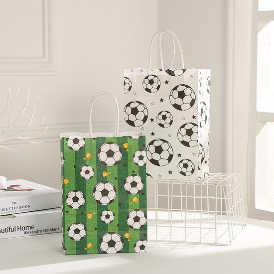 Football Party Paper Bags - Pack of 12 - Football Goodie Bags with Handles - Football Gift Bags for Football Themed Party Supplies (Green - 21*15*8cm) - Image 2