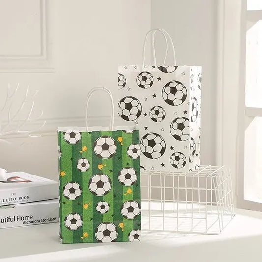 Football Party Paper Bags - Pack of 12 - Football Goodie Bags with Handles - Football Gift Bags for Football Themed Party Supplies (Green - 21*15*8cm) - Image 2