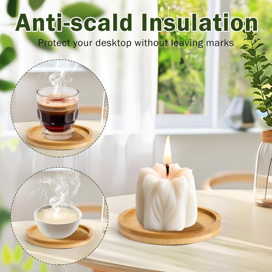Coasters - Set of 8 - Round coasters - Wooden coasters - Suitable for water glasses, ornaments, candles, potted plants, etc. - Image 6