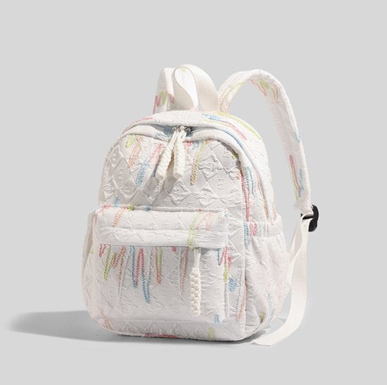 Backpack – Stylish and practical lightweight backpack – With two zippered compartments and adjustable shoulder strap – Fashionable design for girls, children and adults – White - Image 2