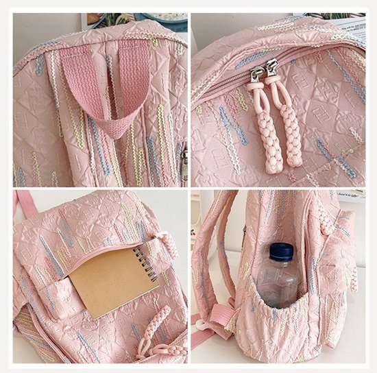 Backpack – Stylish and practical lightweight backpack – With two zippered compartments and adjustable shoulder strap – Fashionable design for girls, children and adults – Pink - Image 4