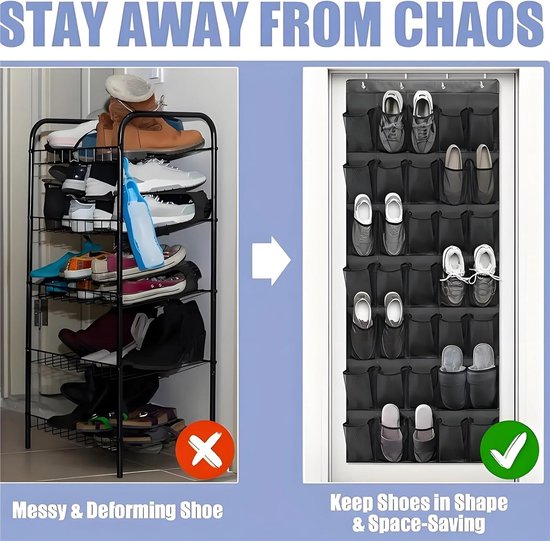 Shoe rack with 24 compartments - Made of sturdy and durable Oxford cloth - Can be hung on a door - Suitable for wardrobes with mesh walls - White - Image 4