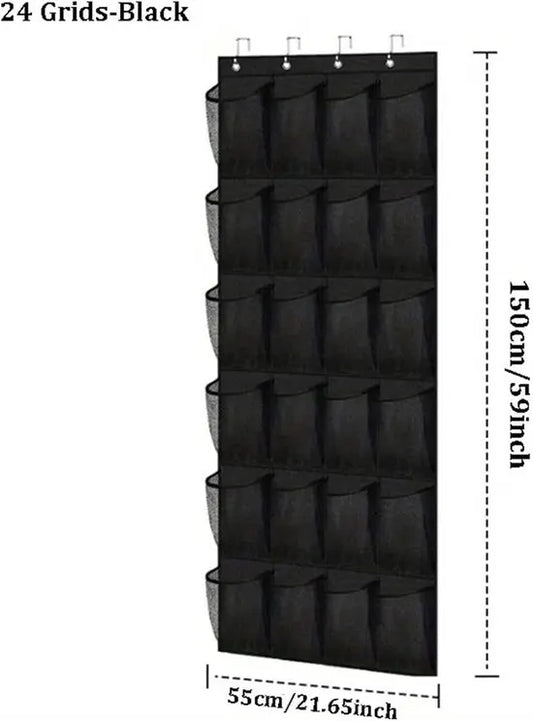 Shoe rack with 24 compartments - Made of sturdy and durable Oxford cloth - Can be hung on a door - Suitable for wardrobes with mesh walls - Black