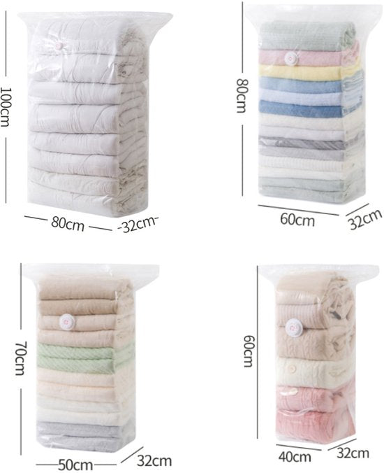 4-Piece Clothing Storage Bags - Compression Bags - Vacuum Bags for Sealing Blankets - Suitable for Travel Clothes - Reusable - Space-Saving - With Manual Press or Air Pump - Suitable for Clothes, Pillows, Duvets and Bed Linen - Image 2