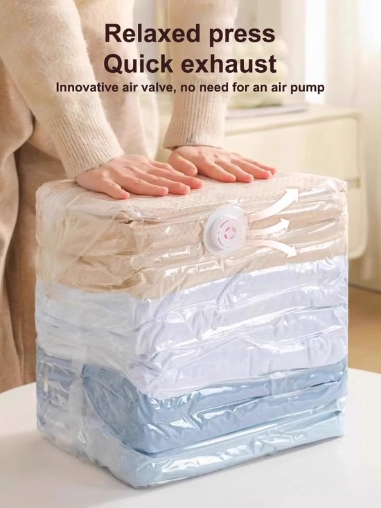 4-Piece Clothing Storage Bags - Compression Bags - Vacuum Bags for Sealing Blankets - Suitable for Travel Clothes - Reusable - Space-Saving - With Manual Press or Air Pump - Suitable for Clothes, Pillows, Duvets and Bed Linen - Image 4