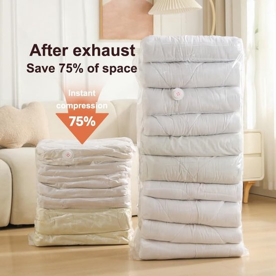 4-Piece Clothing Storage Bags - Compression Bags - Vacuum Bags for Sealing Blankets - Suitable for Travel Clothes - Reusable - Space-Saving - With Manual Press or Air Pump - Suitable for Clothes, Pillows, Duvets and Bed Linen - Image 5