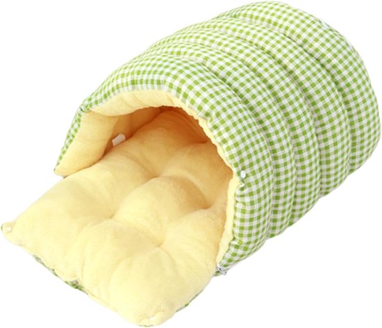 Cat house - Cat basket - Plush and warm - Removable and washable - Closed cat bed for winter - Suitable for indoor and outdoor use in winter, camping, traveling, in the bedroom, living room and apartment - Green and white checkered - Image 2