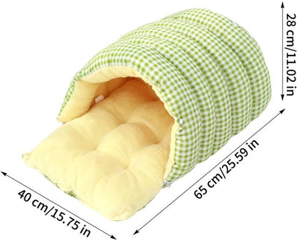 Cat house - Cat basket - Plush and warm - Removable and washable - Closed cat bed for winter - Suitable for indoor and outdoor use in winter, camping, traveling, in the bedroom, living room and apartment - Green and white checkered - Image 3