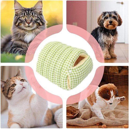 Cat house - Cat basket - Plush and warm - Removable and washable - Closed cat bed for winter - Suitable for indoor and outdoor use in winter, camping, traveling, in the bedroom, living room and apartment - Green and white checkered - Image 8