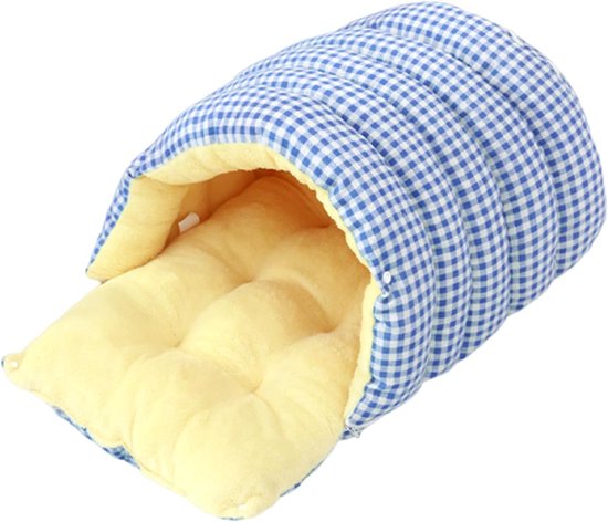 Cat House - Cat Basket - Plush and Warm - Removable and Washable - Closed Cat Bed for Winter - Suitable for Indoor and Outdoor Use in Winter, Camping, Travel, Bedroom, Living Room and Apartment - Blue and White Checkered Pattern - Image 3
