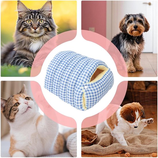 Cat House - Cat Basket - Plush and Warm - Removable and Washable - Closed Cat Bed for Winter - Suitable for Indoor and Outdoor Use in Winter, Camping, Travel, Bedroom, Living Room and Apartment - Blue and White Checkered Pattern - Image 5