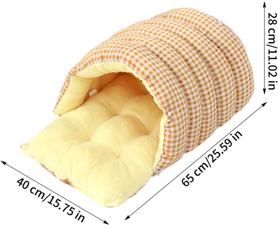 Cat House - Cat Basket - Plush and Warm - Removable and Washable - Closed Cat Bed for Winter - Suitable for Indoor and Outdoor Use in Winter, Camping, Travel, Bedroom, Living Room - Orange and White Checkered Pattern - Image 2