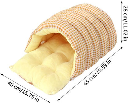 Cat House - Cat Basket - Plush and Warm - Removable and Washable - Closed Cat Bed for Winter - Suitable for Indoor and Outdoor Use in Winter, Camping, Travel, Bedroom, Living Room - Orange and White Checkered Pattern - Image 2