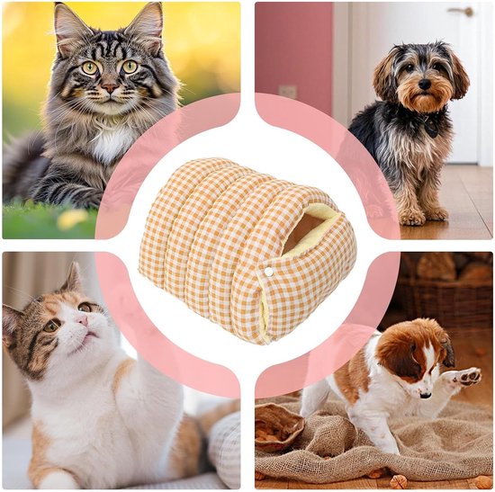 Cat House - Cat Basket - Plush and Warm - Removable and Washable - Closed Cat Bed for Winter - Suitable for Indoor and Outdoor Use in Winter, Camping, Travel, Bedroom, Living Room - Orange and White Checkered Pattern - Image 6