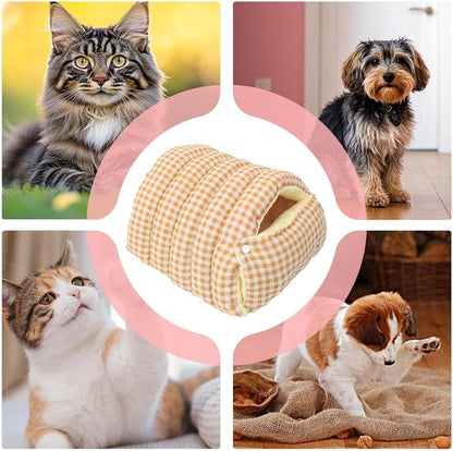 Cat House - Cat Basket - Plush and Warm - Removable and Washable - Closed Cat Bed for Winter - Suitable for Indoor and Outdoor Use in Winter, Camping, Travel, Bedroom, Living Room - Orange and White Checkered Pattern - Image 6