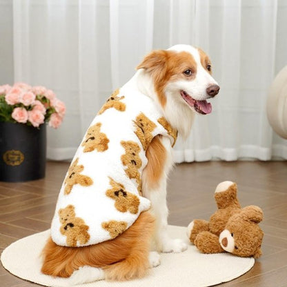 Dog Coat - Cute Bear Pattern - Plush Dog Vest - Winter Dog Coats - Dog Coat - Suitable for medium to large dogs weighing 20-25 kg - White - Image 3