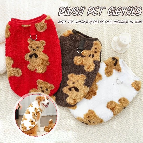 Dog Coat - Cute Bear Pattern - Plush Dog Vest - Winter Dog Coats - Dog Coat - Suitable for medium to large dogs weighing 20-25 kg - White - Image 6