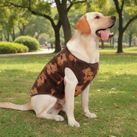 Dog Coat - Cute Bear Pattern - Plush Dog Vest - Winter Dog Coats - Dog Coat - Suitable for medium to large dogs weighing 20-25 kg - Coffee Brown - Image 2