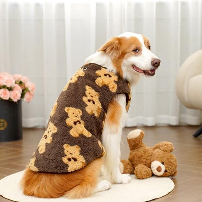 Dog Coat - Cute Bear Pattern - Plush Dog Vest - Winter Dog Coats - Dog Coat - Suitable for medium to large dogs weighing 20-25 kg - Coffee Brown - Image 3