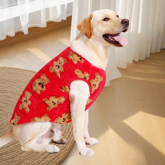 Dog Coat - Cute Bear Pattern - Plush Dog Vest - Winter Dog Coats - Dog Coat - Suitable for medium to large dogs weighing 20-25 kg - Red - Image 2