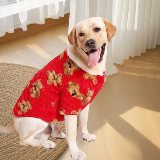 Dog Coat - Cute Bear Pattern - Plush Dog Vest - Winter Dog Coats - Dog Coat - Suitable for medium to large dogs weighing 20-25 kg - Red - Image 3