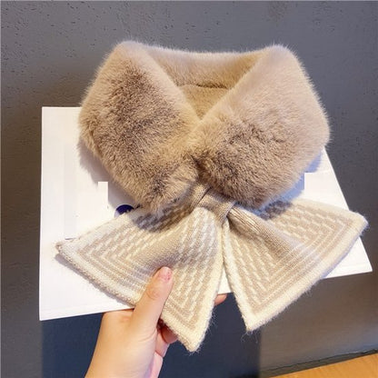 Women's Scarf - Women's Winter Scarf - Thick - Warm - Short Scarves - Plush Cross Scarves - Neck Scarves - Ultra Soft - 75x10 cm - Milk Tea Color - Image 2
