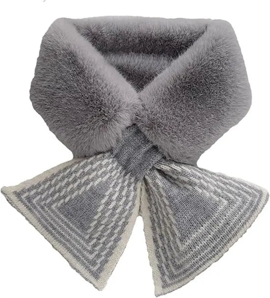 Women's Scarf - Women's Winter Scarf - Thick - Warm - Short Scarves - Plush Cross Scarves - Neck Scarves - Ultra Soft - 75x10 cm - Gray