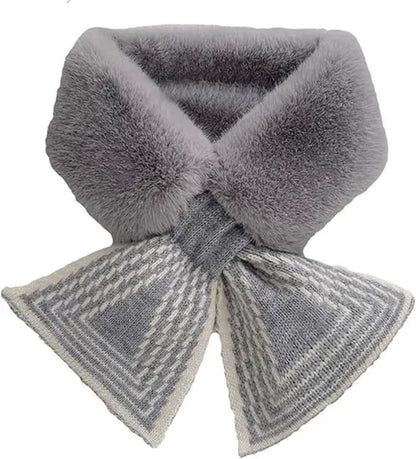 Women's Scarf - Women's Winter Scarf - Thick - Warm - Short Scarves - Plush Cross Scarves - Neck Scarves - Ultra Soft - 75x10 cm - Gray
