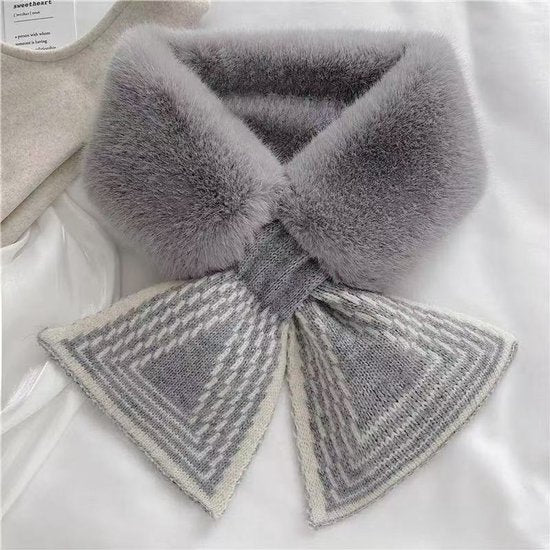 Women's Scarf - Women's Winter Scarf - Thick - Warm - Short Scarves - Plush Cross Scarves - Neck Scarves - Ultra Soft - 75x10 cm - Gray - Image 2