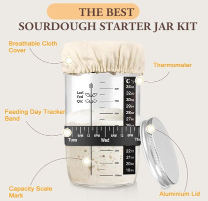 730ml Sourdough Fermentation Jar in a Glass Jar | Includes stirring spoon, measuring cup, and fabric cover - for dough, bread baking, and sourdough fermentation - Image 2
