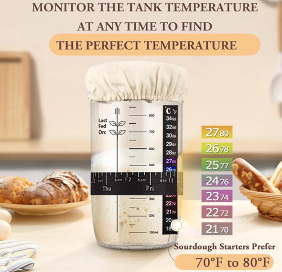 730ml Sourdough Fermentation Jar in a Glass Jar | Includes stirring spoon, measuring cup, and fabric cover - for dough, bread baking, and sourdough fermentation - Image 4