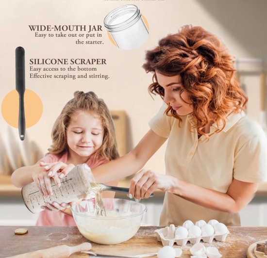 1000ml Sourdough Fermentation Jar in a Glass Jar | Includes stirring spoon, measuring cup, and fabric cover - for dough, bread baking, and sourdough fermentation - Image 3