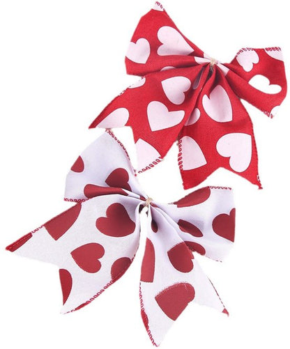 Valentine's Day Decorations - Heart Print Bows - Set of 3 - Wedding Gift Accessories - Handmade Linen Heart Bows - Image 2